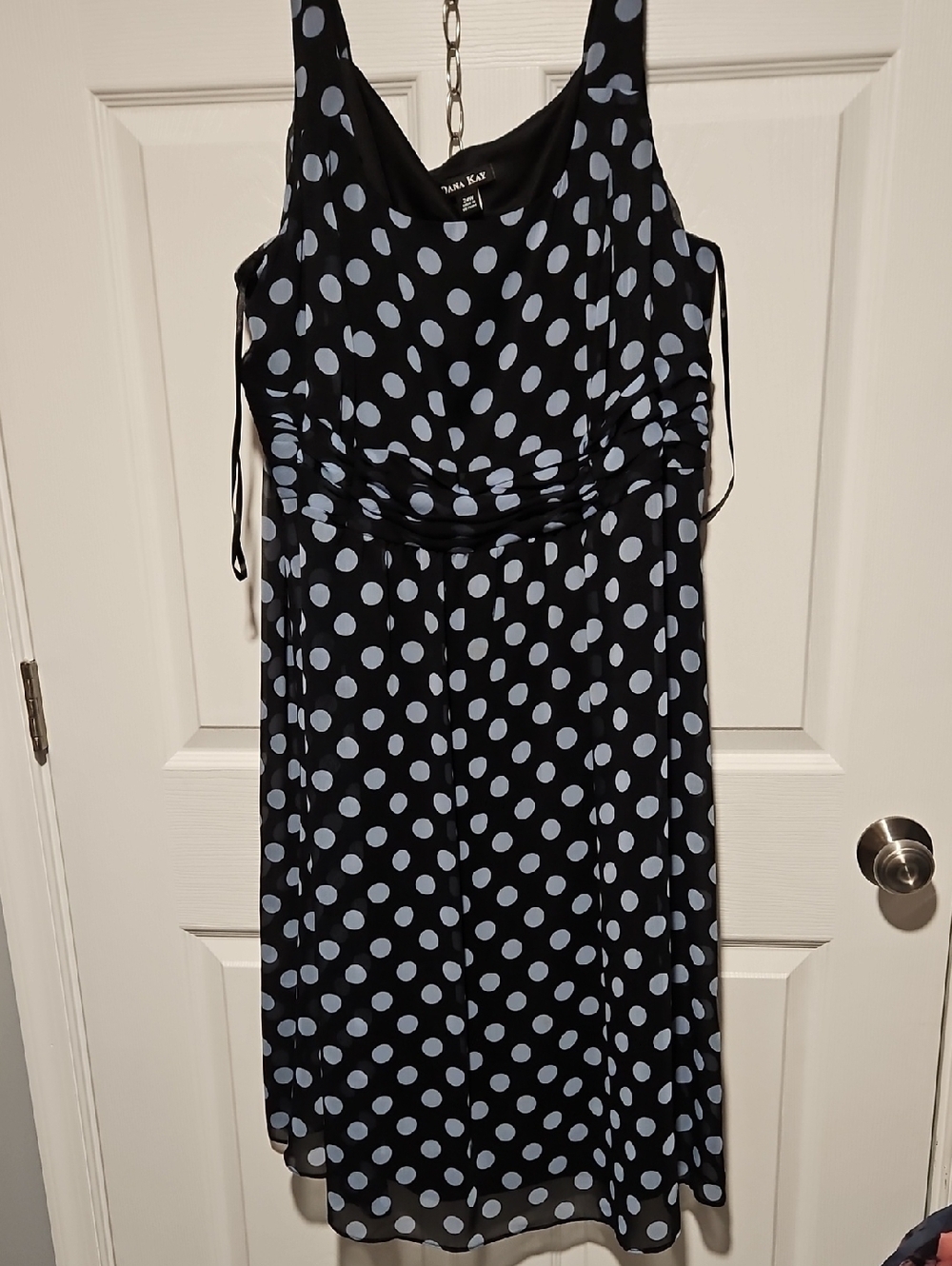 Dana Kay Navy Midi Dress with Light Blue Polka Dots